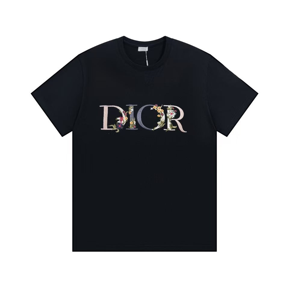Dior Embroidered Logo with Flower Tee