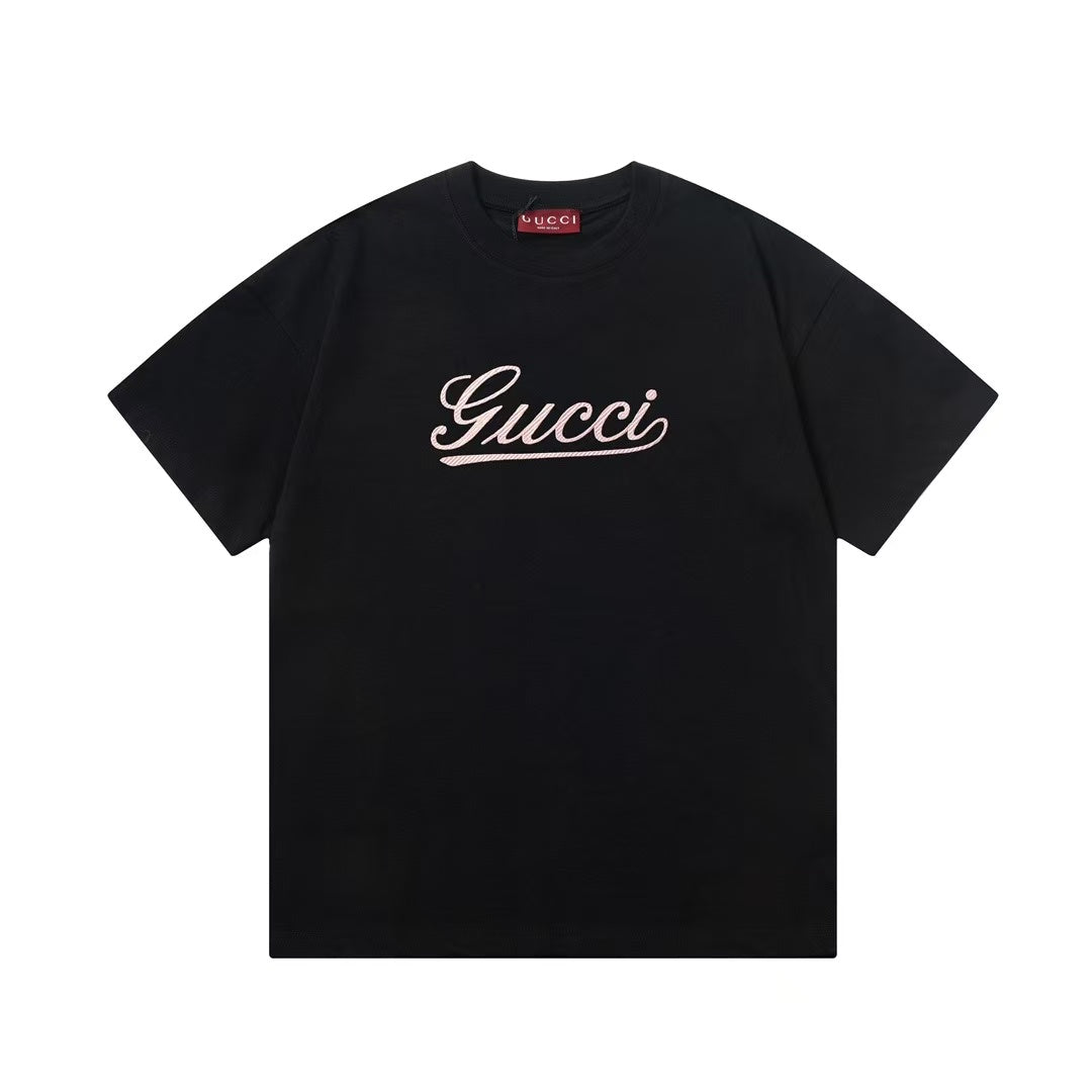 Gucci Embroidered Pink Wording Logo Tee