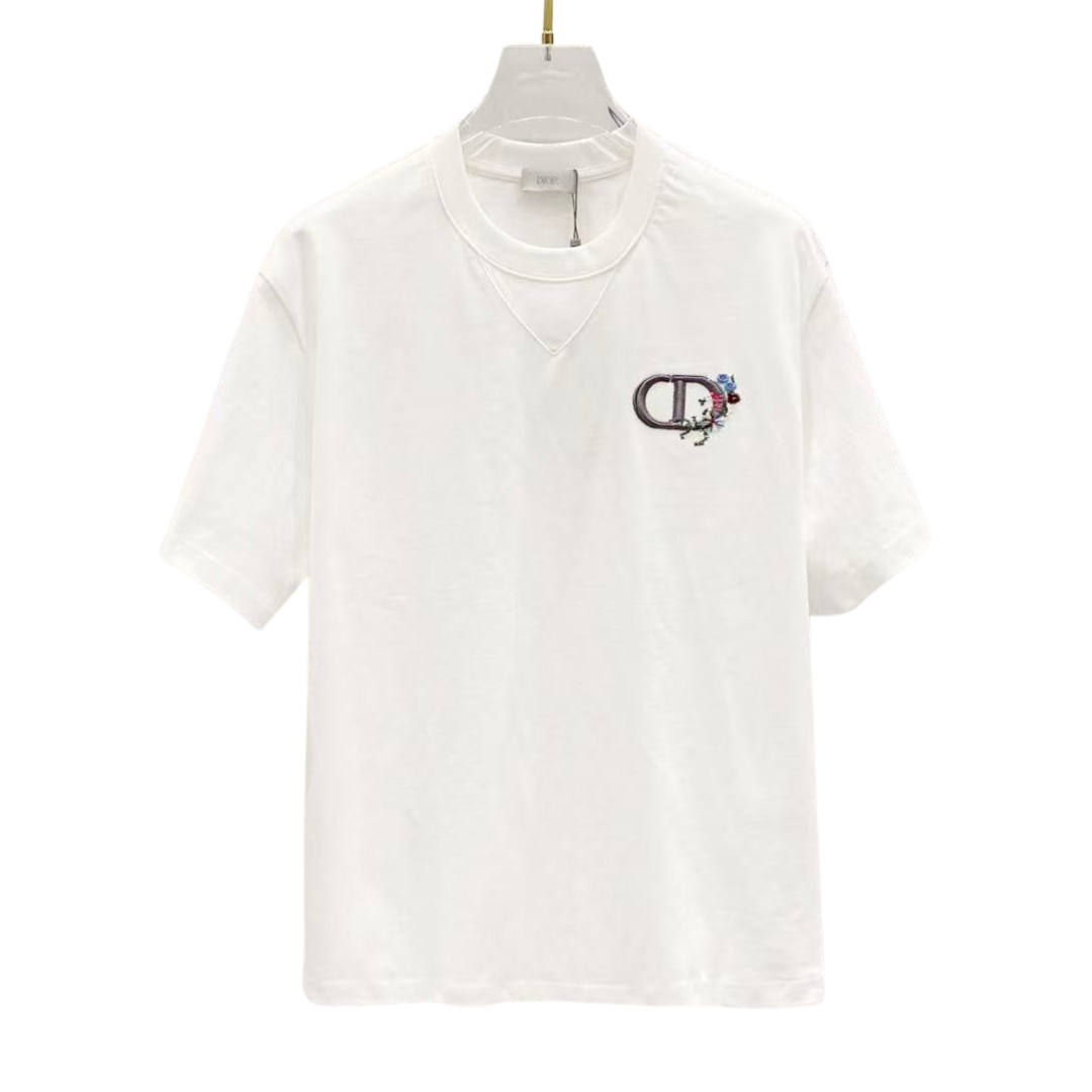 Dior CD Flower Embroidered Logo Tee