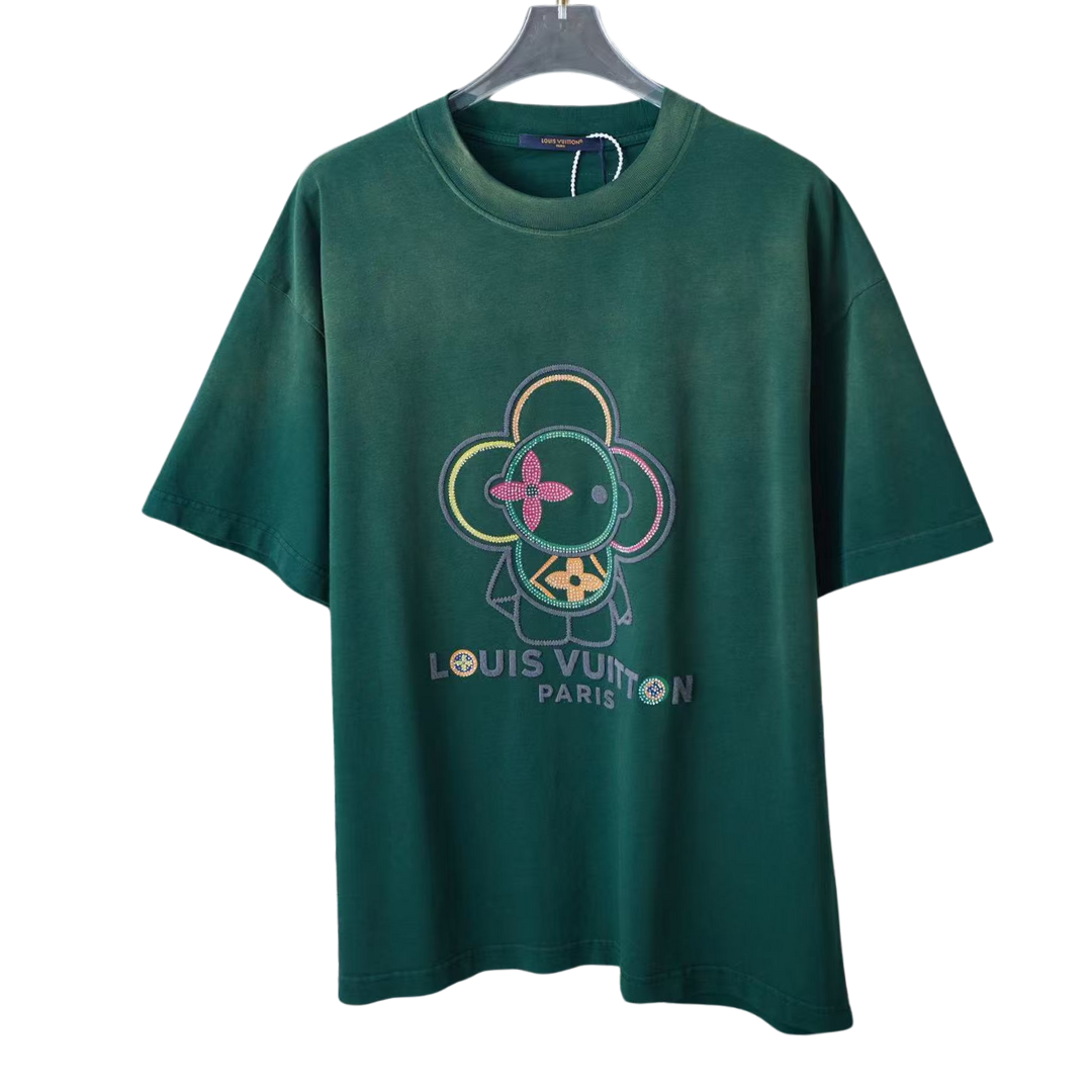 Louis Vuitton T-Shirt flower cartoon logo with embroidered diamonds
