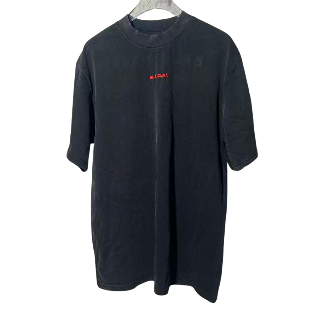 Balenciaga Tee with red embroidered logo wording