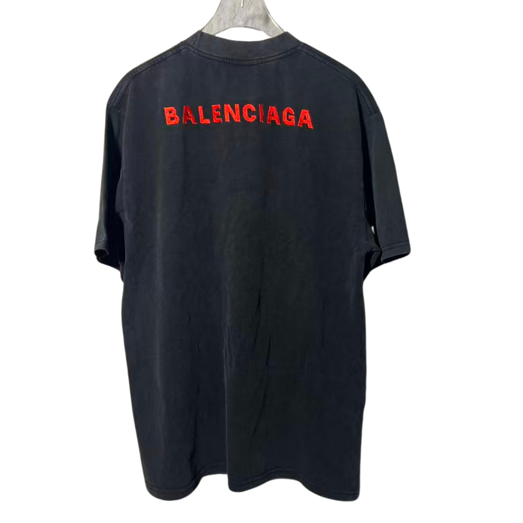 Balenciaga Tee with red embroidered logo wording