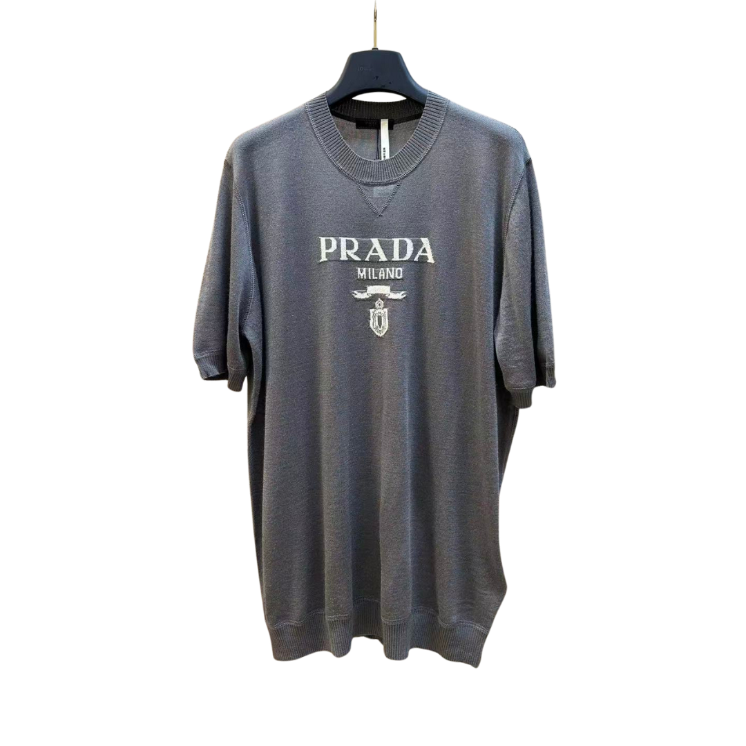 Prada Grey silk embroidery Tee