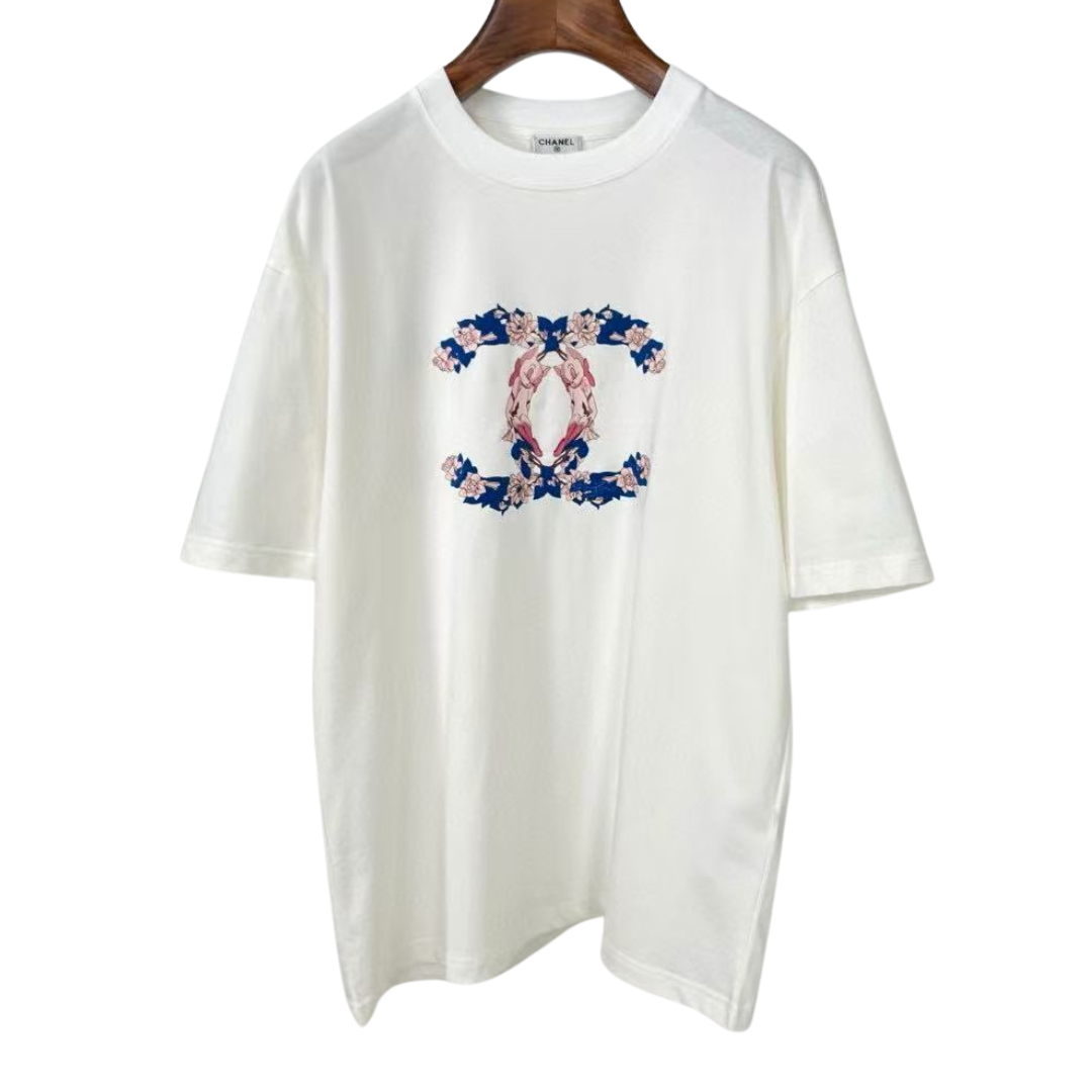 Chanel Flower Printed CC Logo Tee