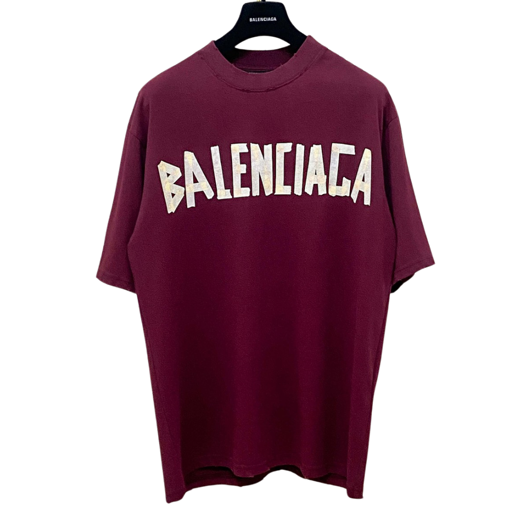 Balenciaga maroon tape logo Tee