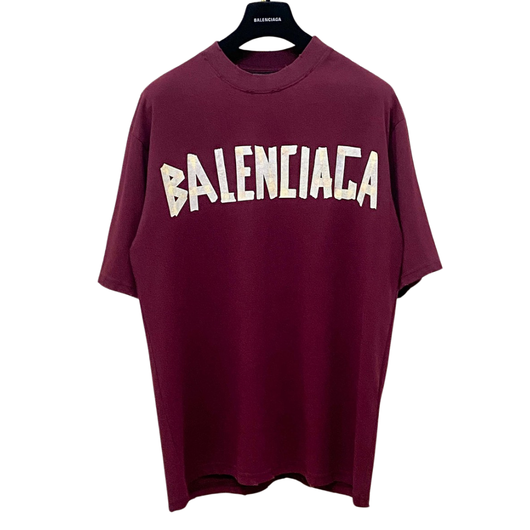 Balenciaga maroon tape logo Tee