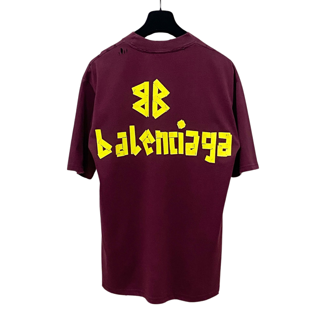 Balenciaga maroon tape logo Tee