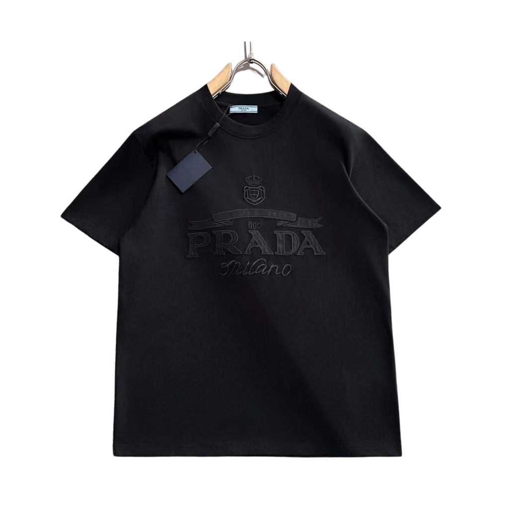 Prada black embroidered logo Tee