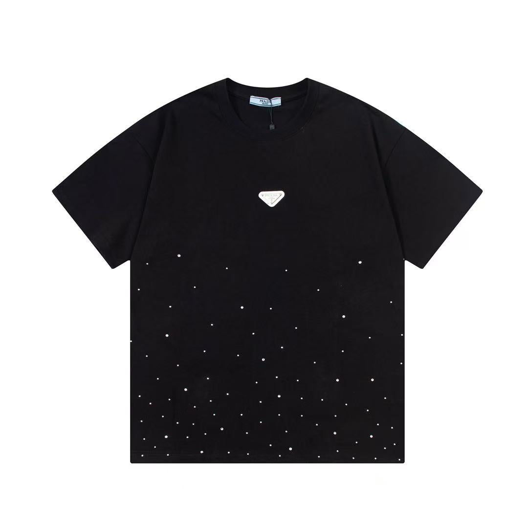 Prada basic black Tee with white designed logo & diamonds