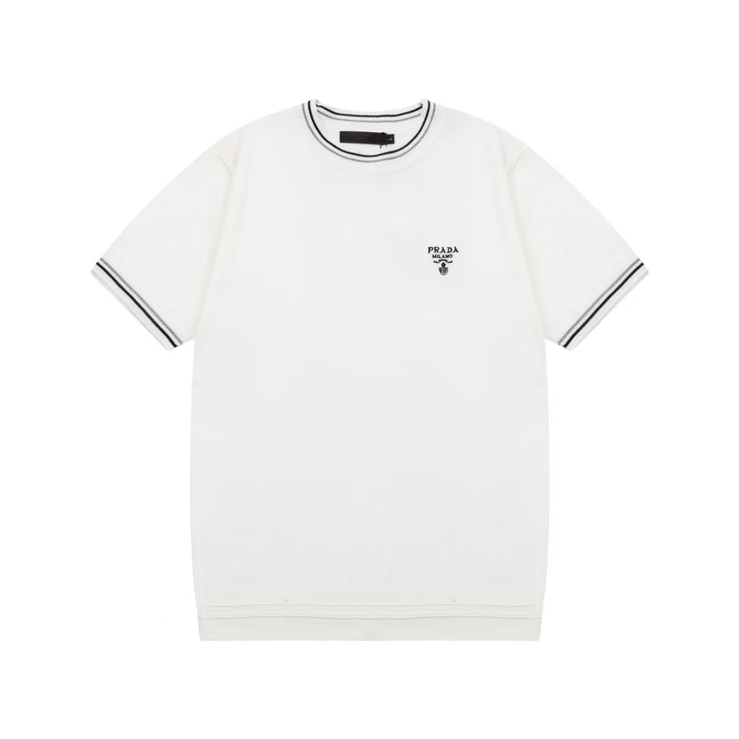 Prada round neck lining with embroidered wording logo Tee