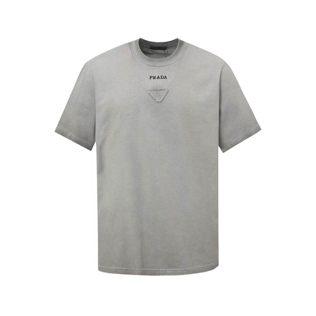 Prada grey embroidered triangle & wording logo Tee