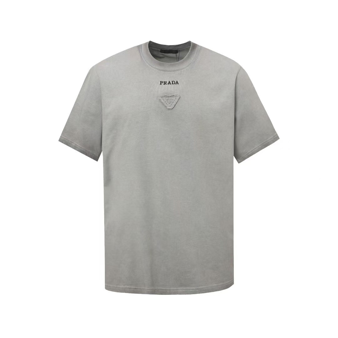 Prada grey embroidered triangle & wording logo Tee
