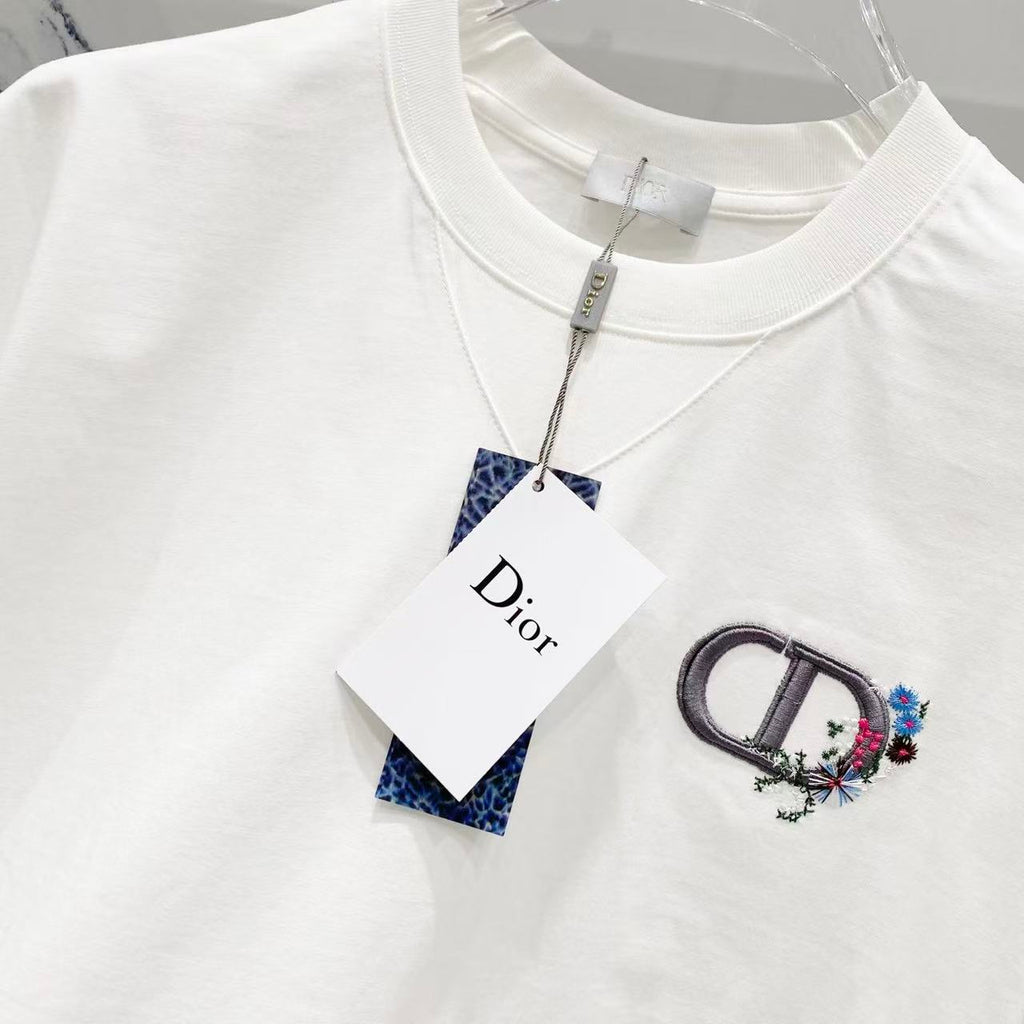 Dior CD Flower Embroidered Logo Tee