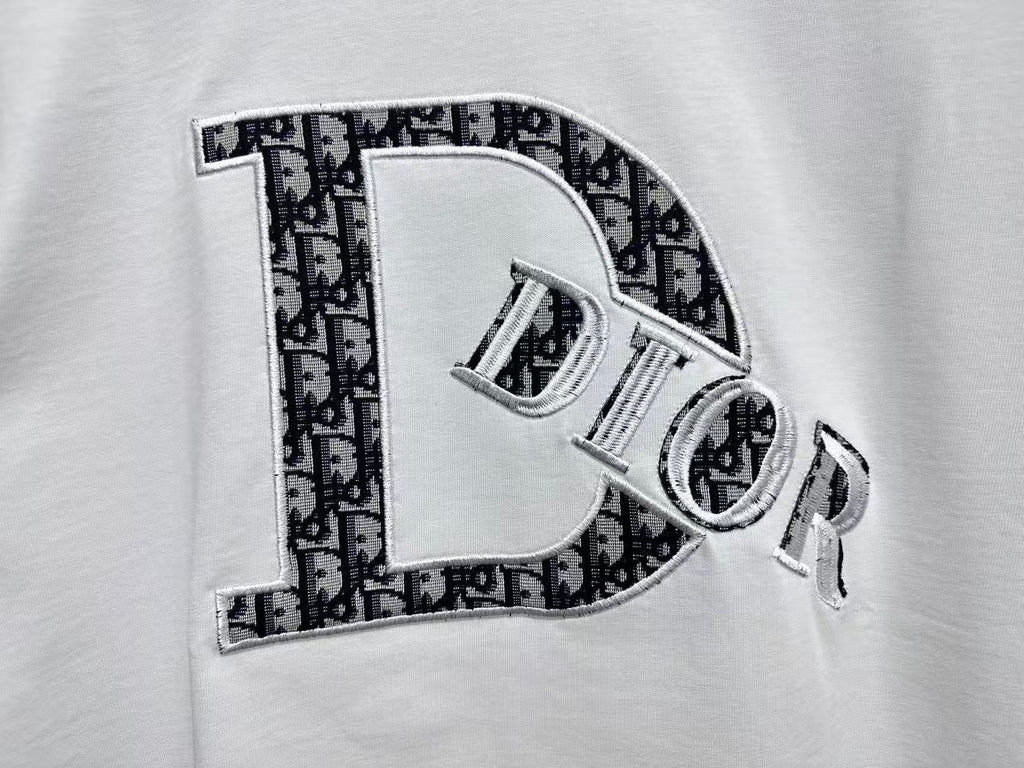 Dior Big Logo Designed Embroidered Logo Tee
