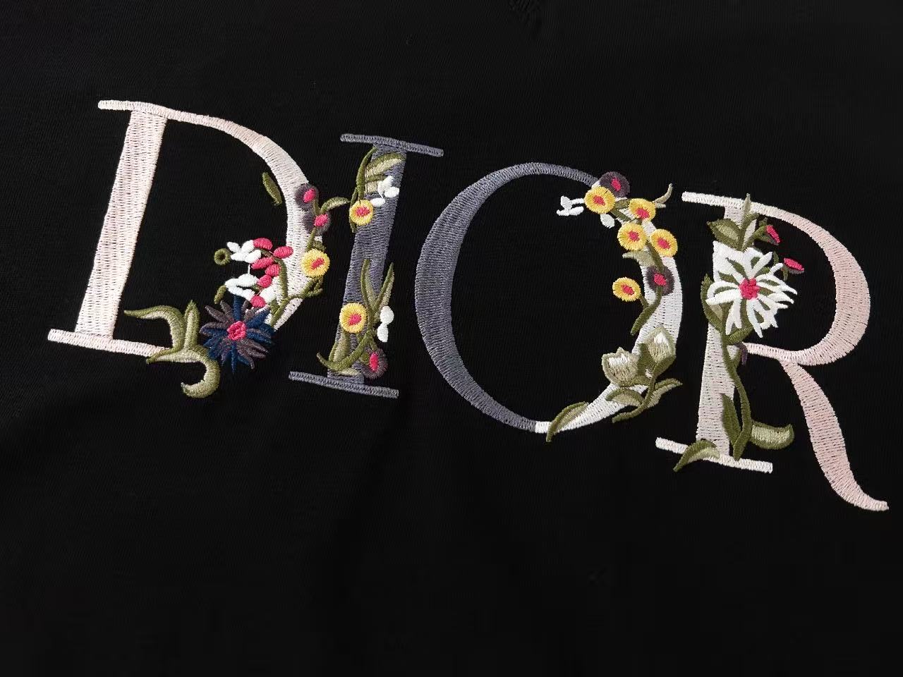 Dior Embroidered Logo with Flower Tee
