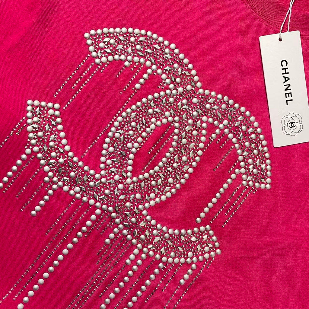 Chanel Pearl Diamond Double C Logo Tee