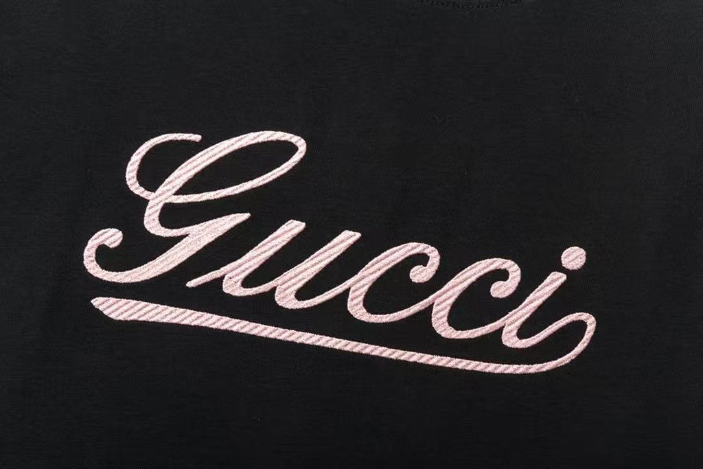 Gucci Embroidered Pink Wording Logo Tee