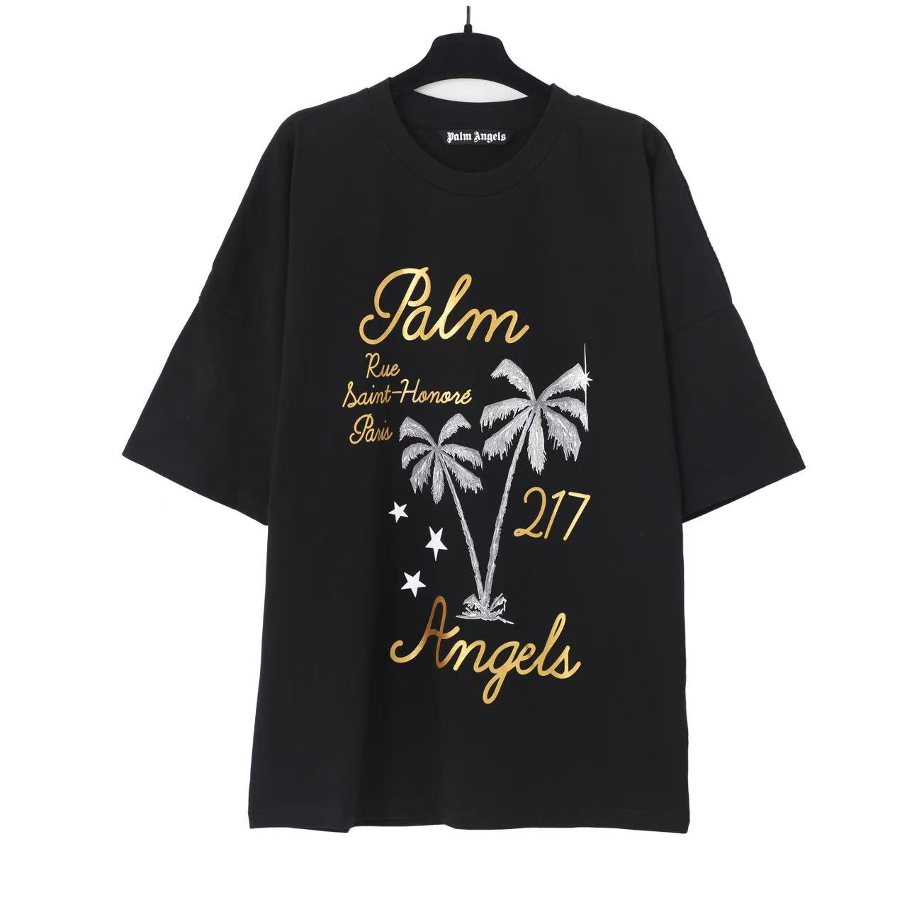 Palm Angels Gold Wording Palm Tree Tee